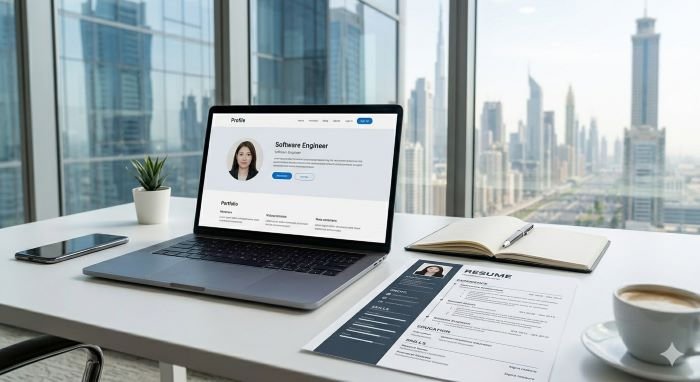 How to Find Genuine Jobs in Dubai and Avoid Job Scams in 2026 3 Professional resume and laptop
